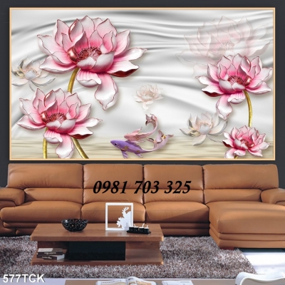 Tranh hoa sen- gạch men 3D ốp phòng khách