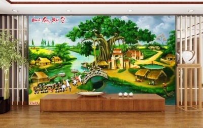 Tranh gạch phong cảnh làng quê