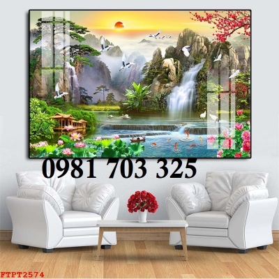 Tranh gạch 3D thác nước hữu tình