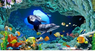 Tranh gạch 3d ốp tường cá heo đại dương - 8099CV