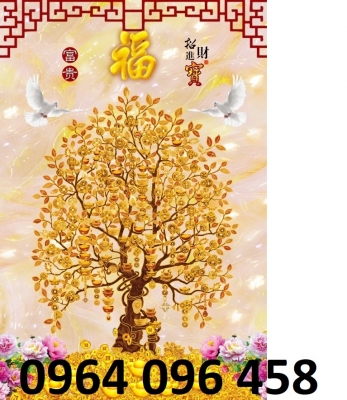 Tranh gạch 3d cây tiền vàng - K096