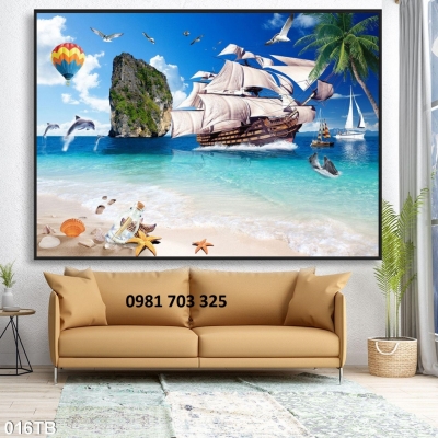 Tranh thuyền buồm phong thủy- gạch tranh 3D