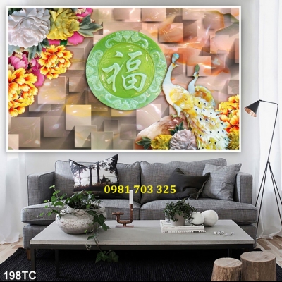 Gạch men chim công dán tường phòng khách