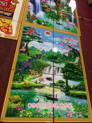 Tranh 3d thác nước, gạch 3d khổ dọc