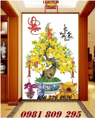 Mẫu tranh 3d hoa mai - gạch trang trí