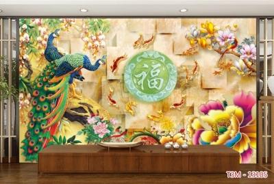 Tranh chim công 3D- gạch tranh phong thủy