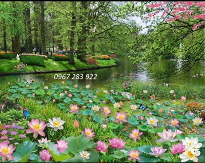 Tranh tường hoa sen trang trí sang trọng