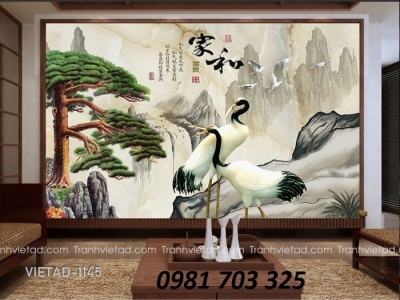 Gạch tranh 3D đẹp tùng hạc trang trí