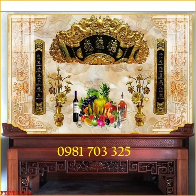 Tranh gạch men 3D câu đối ốp phòng thờ