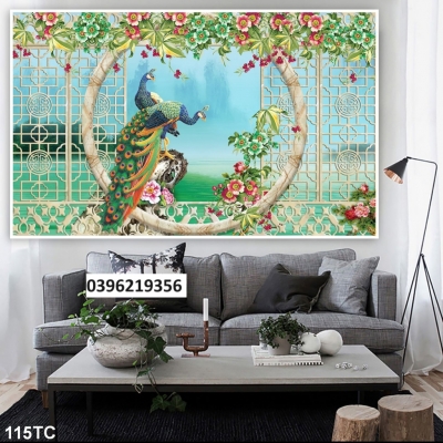 Gạch tranh chim công mẫu đơn 3d trang trí đẹp