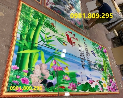 Gạch tranh ốp tường Cha Mẹ hoa sen