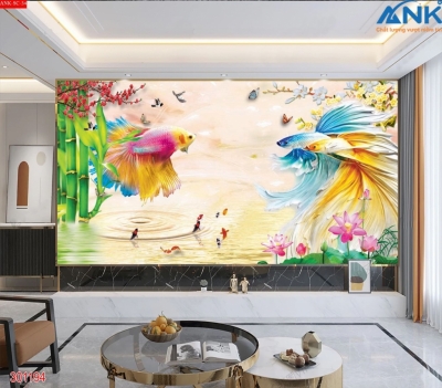 Tranh 3d cá chép tranh gạch 3d cá chép - 843DC