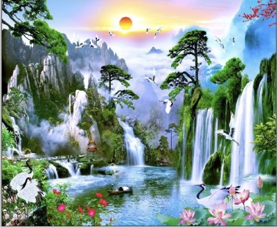 Gạch tranh 3D- tranh sơn thủy hữu tình