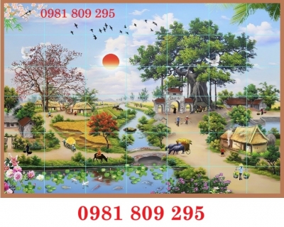 Tranh gạch làng quê , tranh gạch ốp tường