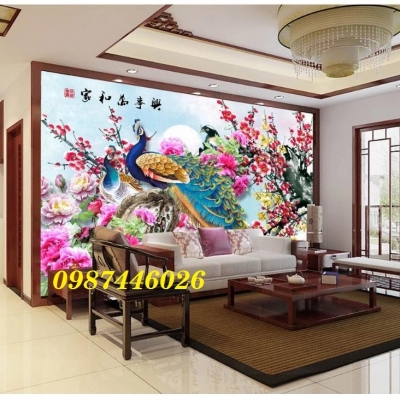Tranh gạch men chim công HP82