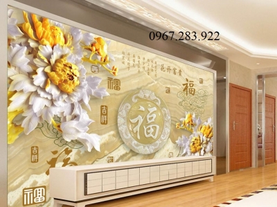 Gạch 3d dán tường hoa mai vàng trang trí