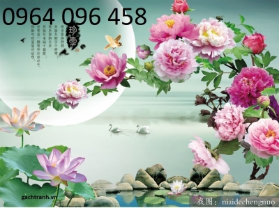 Tranh gạch hoa mẫu đơn phong thủy 3d - GSXC33