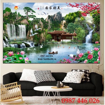 Gạch tranh thác nước, tranh ốp tường thiên nhiên đẹp HP97333