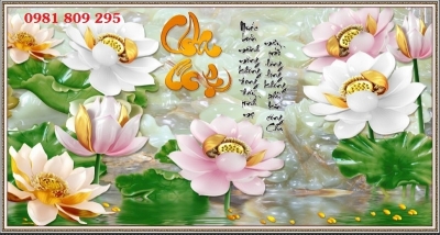 Tranh 3d hoa sen , gạch tranh 3d trang trí HN8988