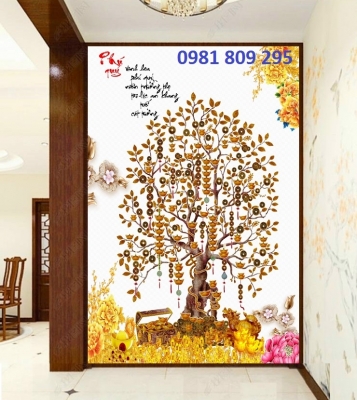 Gạch tranh cây kim tiền cao cấp