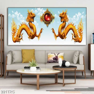 Tranh gạch Rồng vàng 3D cao cấp ốp tường