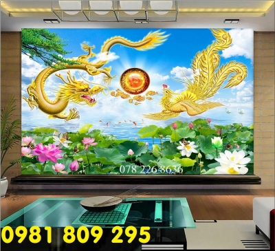 Gạch tranh 3d rồng phượng ốp tường GP433