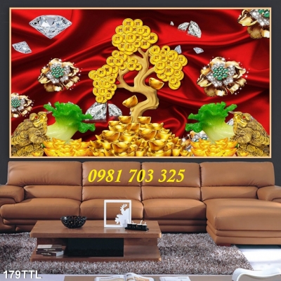 Tranh gạch 3D cây kim tiền phong thủy ốp tường
