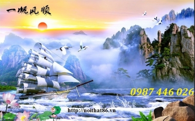 Tranh thuyền buồm gạch tranh 3d