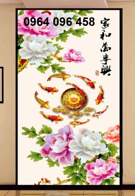 Tranh gạch 3d cá chép hoa mẫu đơn - MXV42