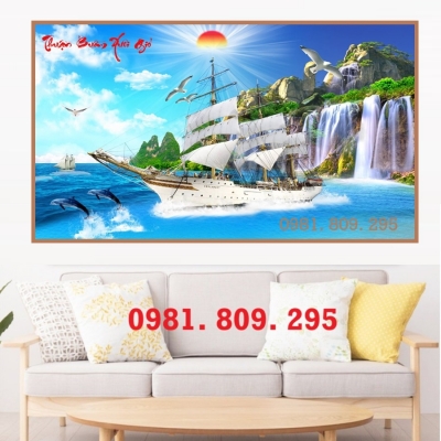 Gạch 3d thuyền buồm , tranh gạch HK9222