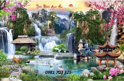 Gạch tranh 3D- tranh sơn thủy hữu tình