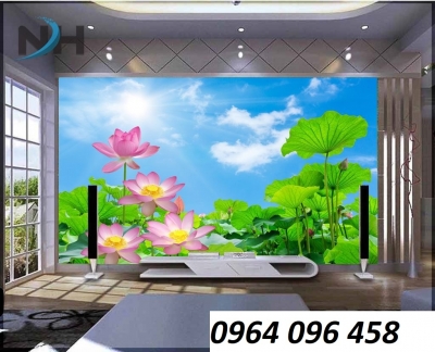 Tranh gạch men 3d ốp tường mẫu hoa sen - CBNN90