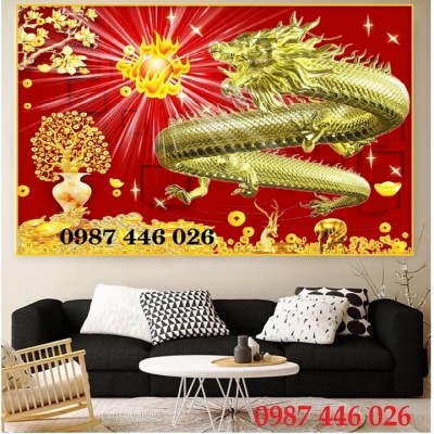 Tranh gạch men rồng vàng HP33