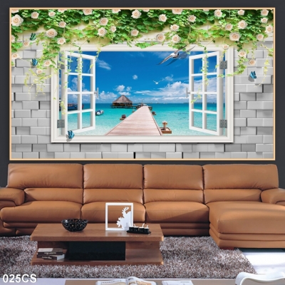 Tranh cửa sổ 3D phong cảnh trang trí  tường