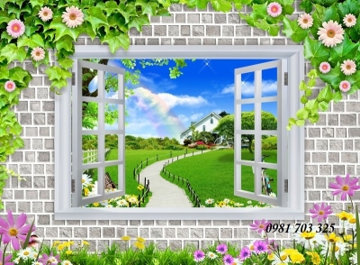 tranh cửa sổ 3D trang trí tường,gạch tranh 3D