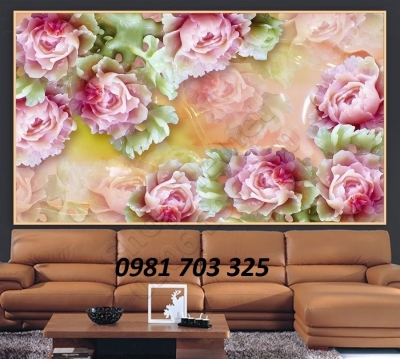 Gạch tranh đẹp hoa mẫu đơn 3d