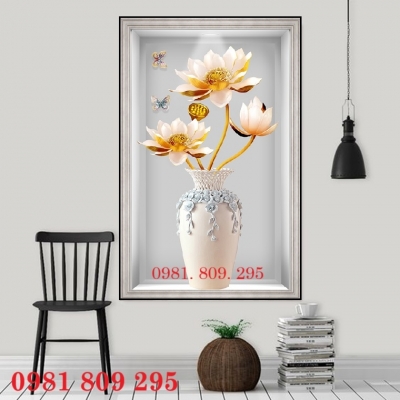 Mẫu tranh bình hoa , gạch 3d trang trí HN999