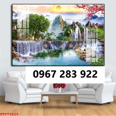 Gạch tranh trang trí tường cảnh thác nước