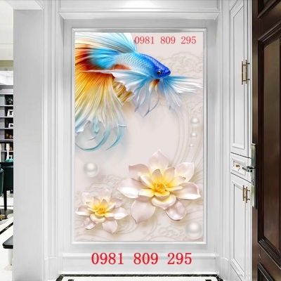 Tranh gạch men cá khổ dọc 3d