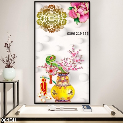Tranh gạch men 3d ốp bình hoa cổ