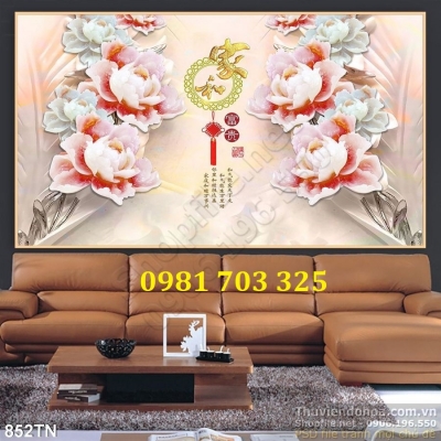 Tranh gạch hoa mẫu đơn sứ ngọc dán tường