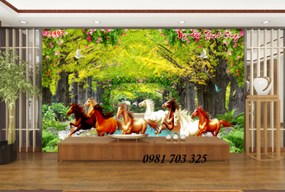 gạch tranh 3D bát mã- tranh phong thủy