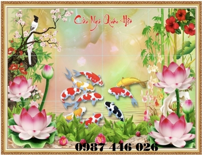 Tranh gạch men cửu ngư đồ quần hội