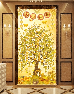 gạch tranh 3D cây kim tiền khổ đứng