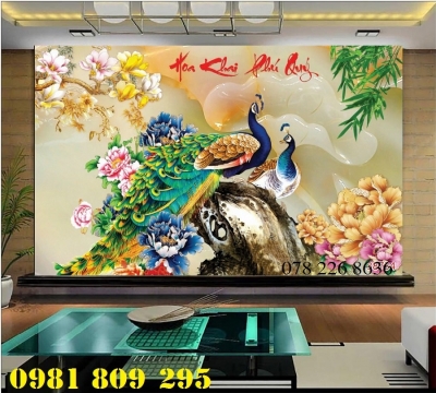 Tranh gạch - tranh chim công cao cấp