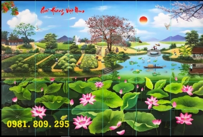 Tranh gạch làng quê 3d trang trí