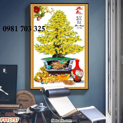 Tranh gạch hoa mai vàng trang trí tường