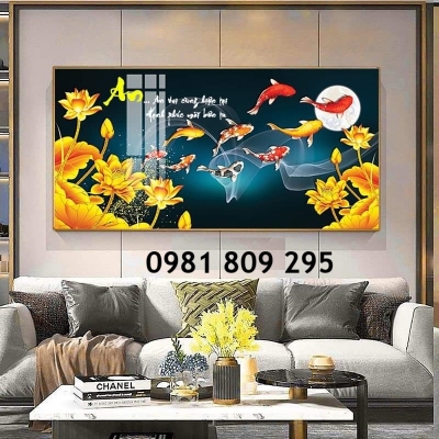 Tranh gạch hoa sen cá chép 3d đặt theo yêu cầu