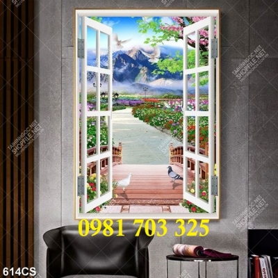 Tranh gạch cửa sổ 3D khổ đứng