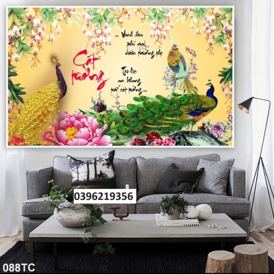 Tranh gạch chim công mẫu đơn đẹp